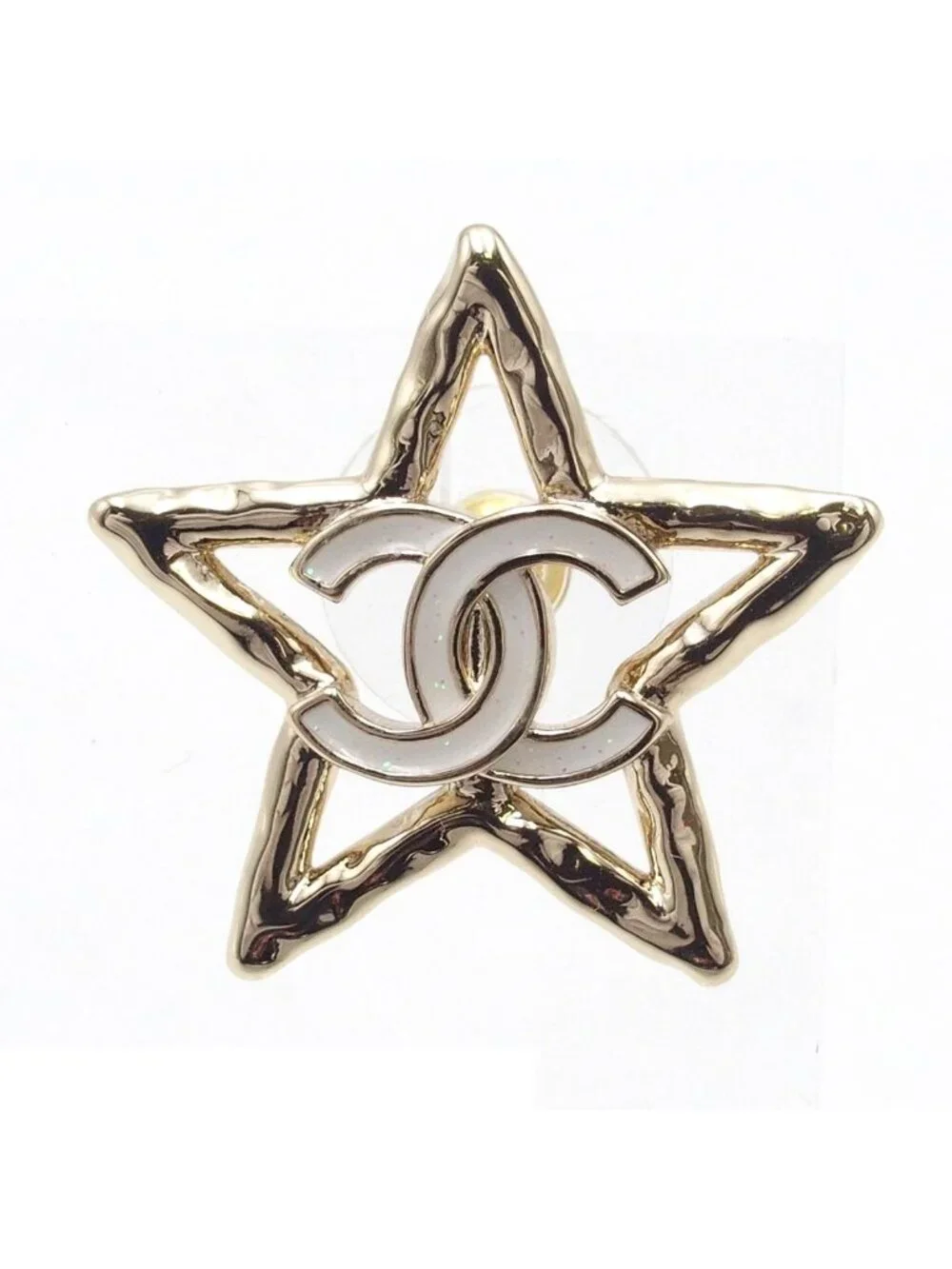 Chanel Earrings Light Gold Metal CC Logo Star Costume